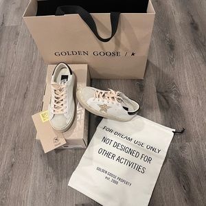 Golden Goose Sneakers Hi Star Upper Suede Toe Crystal Size 7 White/Gold/Black